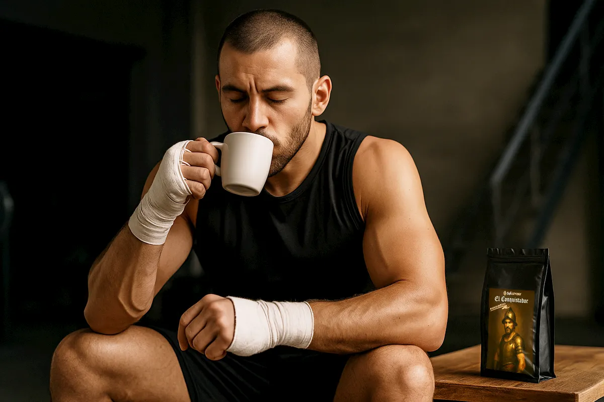 Deportista tomando café El Conquistador