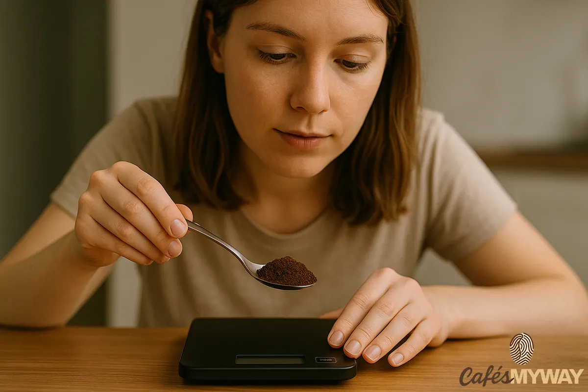 Pesando cucharada de café molido