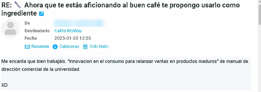 Opinión newsletter Cafés Myway 2