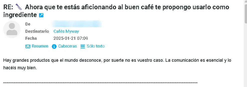 Opinión newsletter Cafés Myway 1