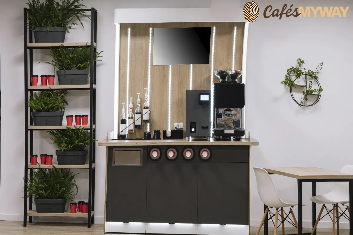 Estantería en rincón de café en casa