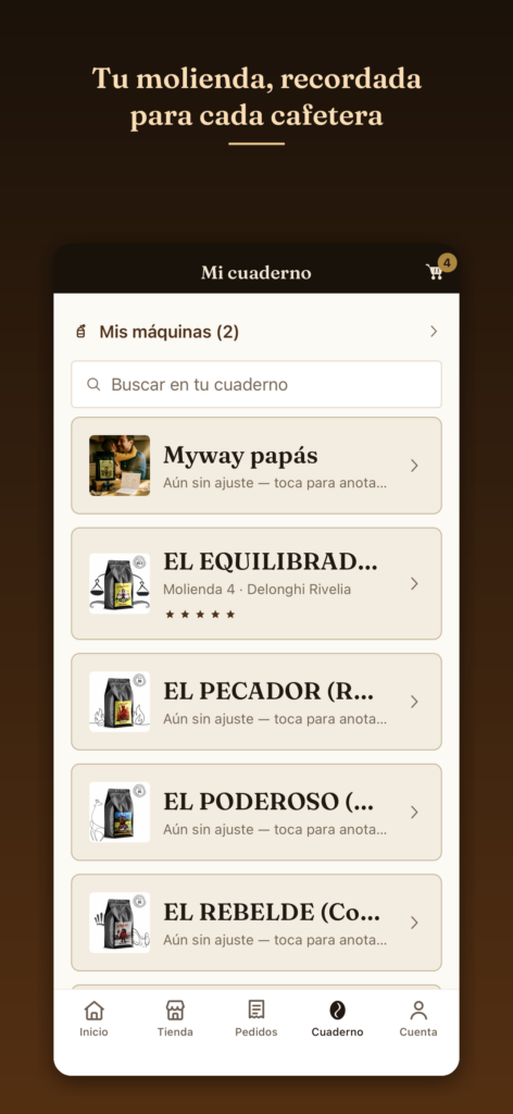 Mi cuaderno: la molienda guardada para cada cafetera